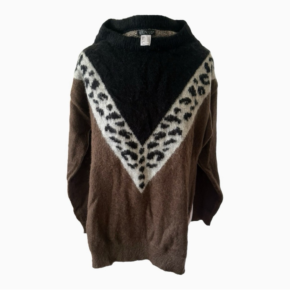 🆕 *NEW* VENUS Black & Brown Cowl Neck Sweater Geometric Pattern *NEW NO TAGS* - Picture 3 of 12